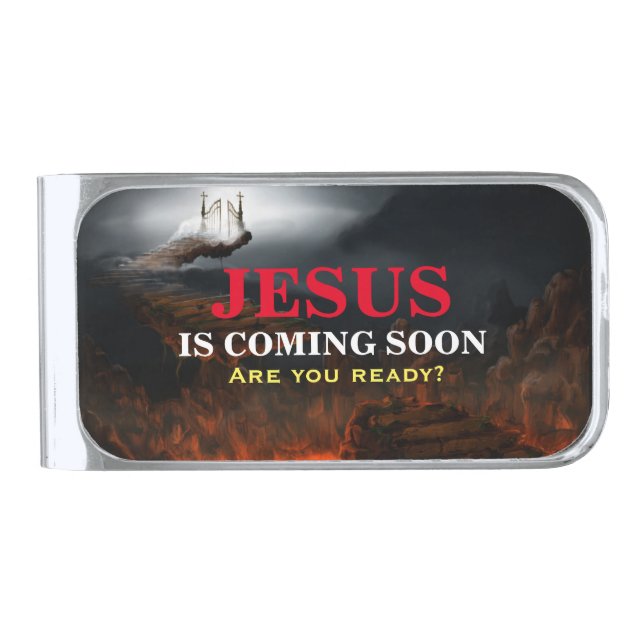 JESUS IS COMING SOON SILVER FINISH MONEY CLIP (Front)