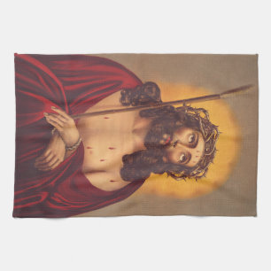 Jesus is crowned with a crown of thorns kitchen towel