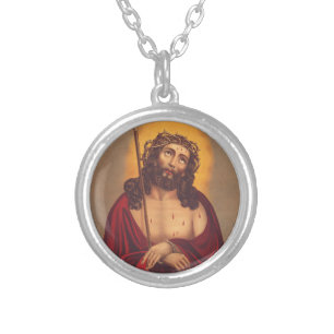 Jesus is crowned with a crown of thorns silver plated necklace