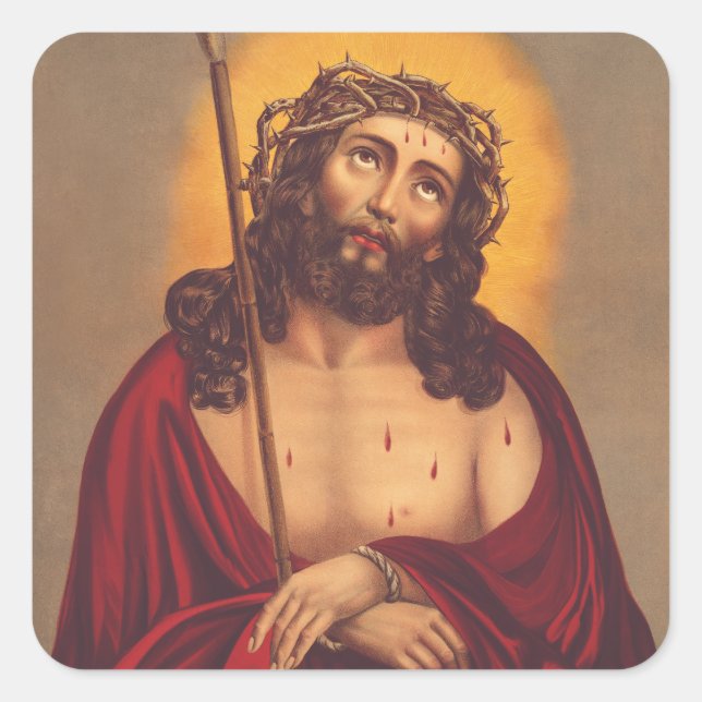 Jesus is crowned with a crown of thorns square sticker (Front)