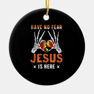 Jesus Is Heart Skeleton Hand Minimal Design Ceramic Ornament