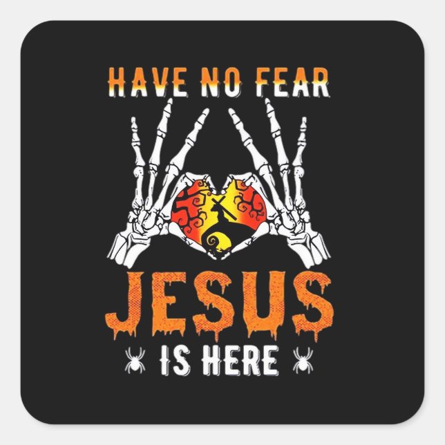Jesus Is Heart Skeleton Hand Minimal Design Square Sticker (Front)