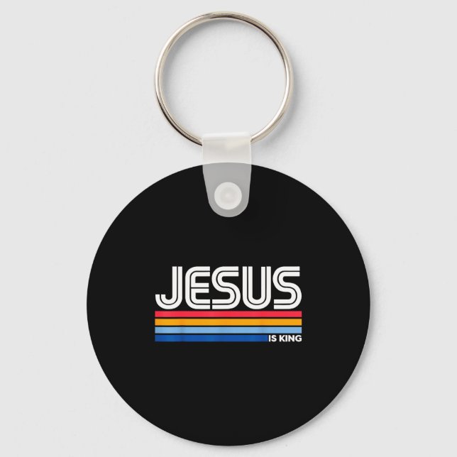 Jesus Is King Christian Cross God Faith Bible Reli Keychain (Front)