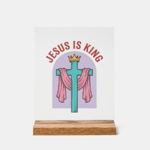 Jesus Is King Cross Crown Vintage Christian T-Shir Acrylic Sign