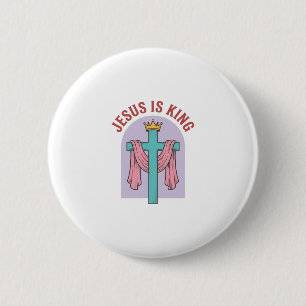 Jesus Is King Cross Crown Vintage Christian T-Shir Button