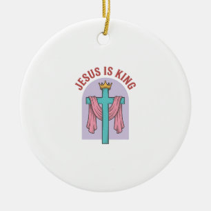 Jesus Is King Cross Crown Vintage Christian T-Shir Ceramic Ornament