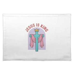 Jesus Is King Cross Crown Vintage Christian T-Shir Cloth Placemat