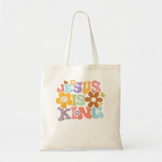 Jesus Is King Flower Hippie Colorful Tote Bag