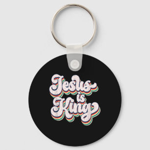 Jesus Is King Retro Faith Statement Design Keychain