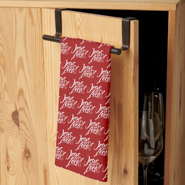 Jesus is Lord Christian Christmas Lettering Red    Kitchen Towel (Thirds Fold)