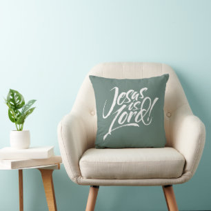 Jesus is Lord Christian Retro 70s Lettering Sage Throw Pillow