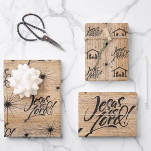 Jesus is Lord Christmas Christian Nativity Wood Wrapping Paper Sheets