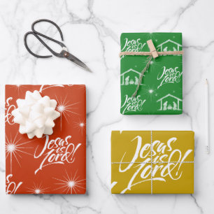 Jesus is Lord Christmas Christian Retro 70s Colors Wrapping Paper Sheets