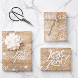 Jesus is Lord Christmas Christian Rustic Wood Wrapping Paper Sheets