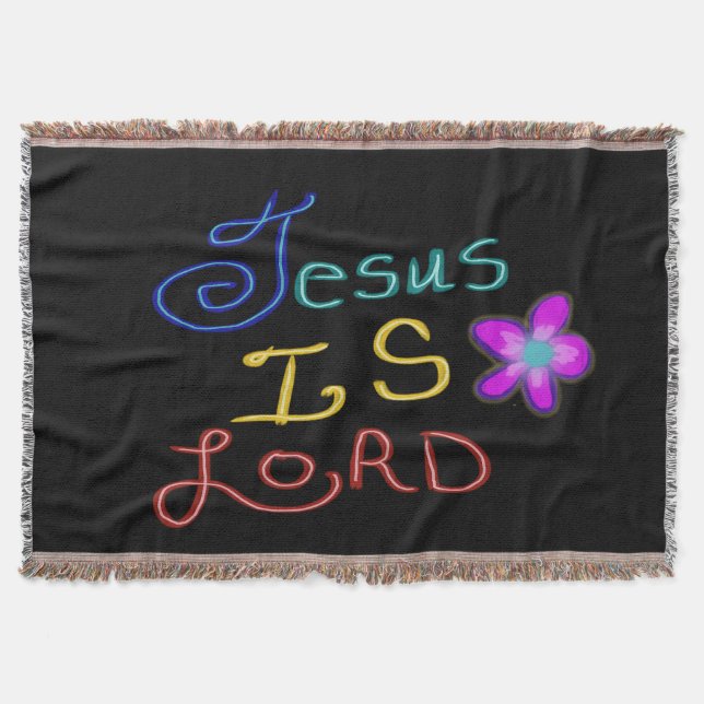 Jesus is LORD Colorful Script Black Throw Blanket (Front)