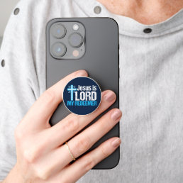 Jesus is Lord My Redeemer Christian Cross Blue PopSocket