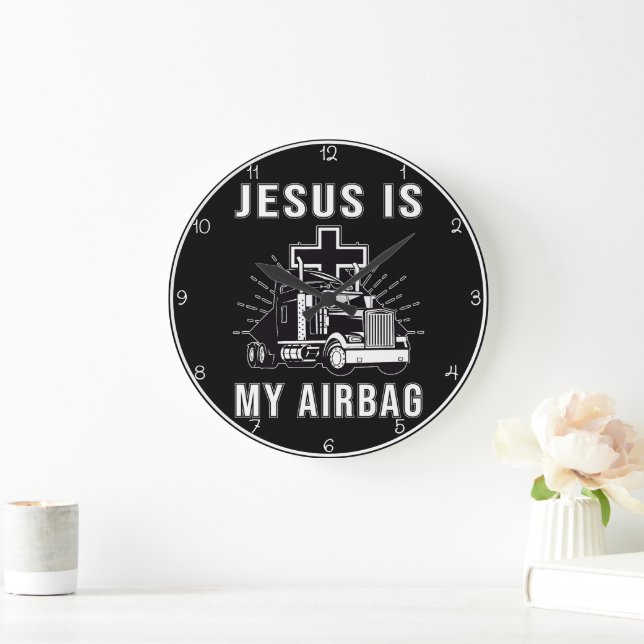Jesus is My Airbag Large Clock (Home)