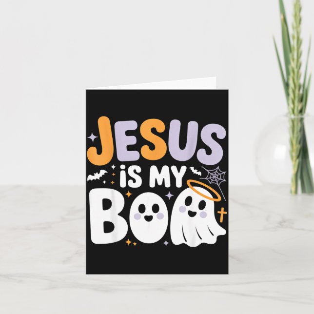 Jesus Is My Boo Cute Christian Halloween Ghost Fun Card (Front)