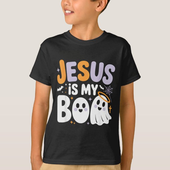 Jesus Is My Boo Cute Christian Halloween Ghost Fun T-Shirt (Front)