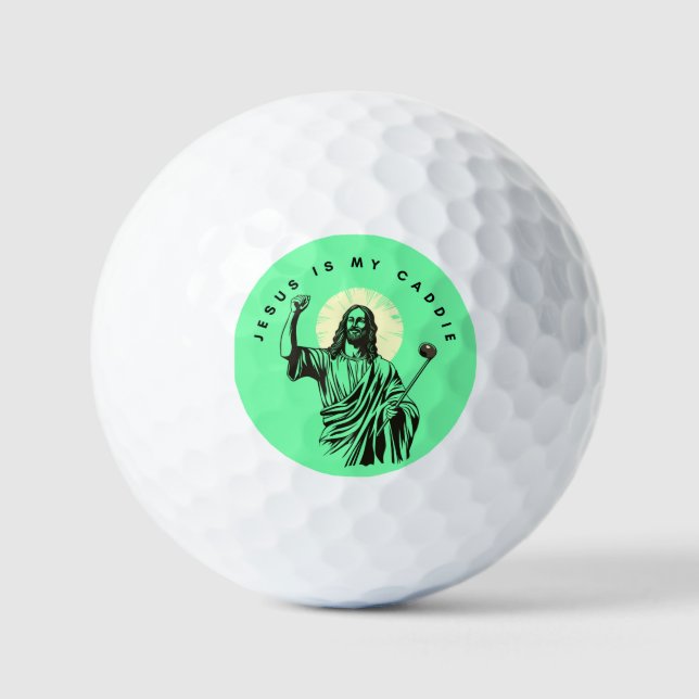 Jesus Is My Caddie Christian Humor Funny Green Golf Balls (Front)