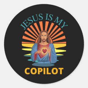 JESUS IS MY COPILOT CLASSIC ROUND STICKER