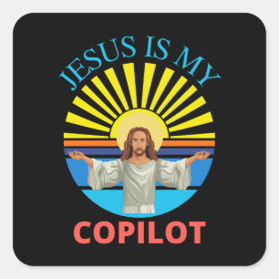 JESUS IS MY COPILOT SQUARE STICKER