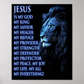 Jesus Is My God King My Lord My Savior Blue Christ Poster