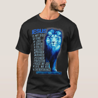 Jesus Is My God King My Lord My Savior Blue Lion C T-Shirt