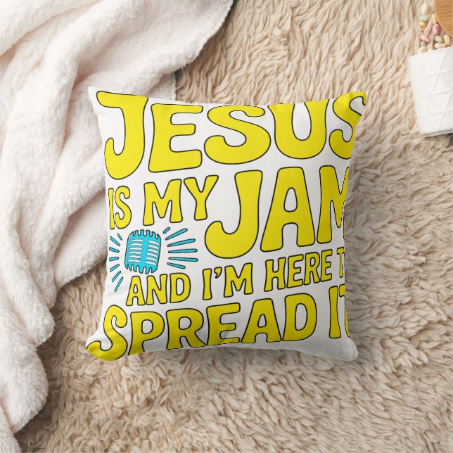 Jesus Is My Jam Funny Christian Faith Music Throw Pillow (Blanket)