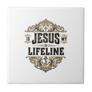 Jesus Is My Lifeline Vintage Christian Shirt Desig Ceramic Tile