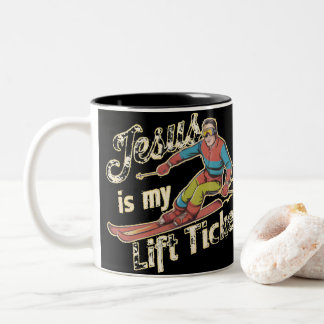 Jesus Is My Lift Ticket Funny Christian Saying Two-Tone Coffee Mug