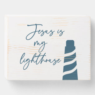 Jesus is My Lighthouse Blue Wood Sign