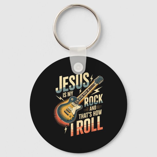 Jesus Is My Rock And That Is How I Roll Christian  Keychain (Front)