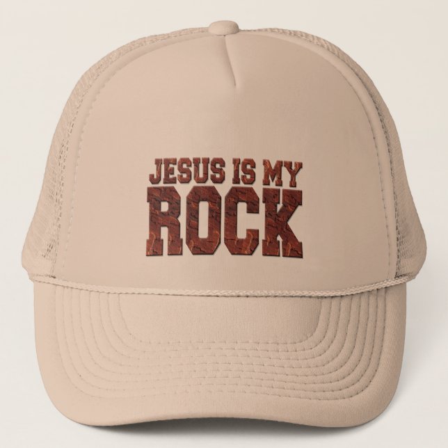 JESUS IS MY ROCK TRUCKER HAT (Front)