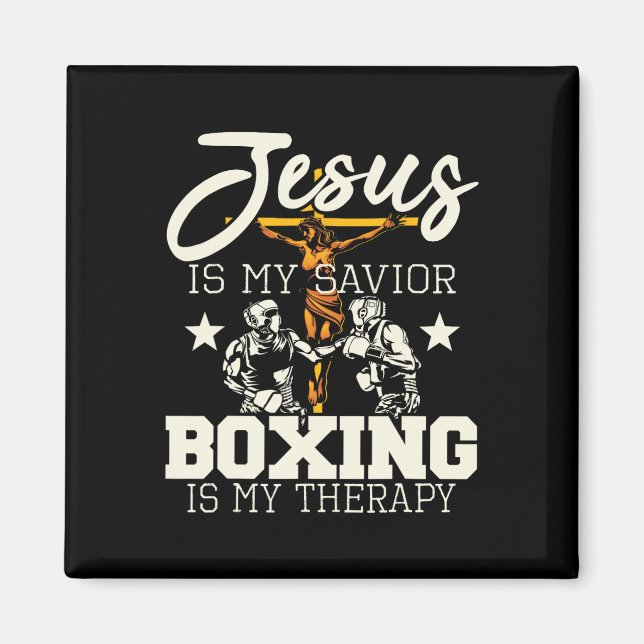 Jesus Is My Savior Boxing Is My Therapy - Gym Boxe Magnet (Front)