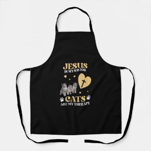 Jesus Is My Savior Cats Are My Therapy Christian C Apron