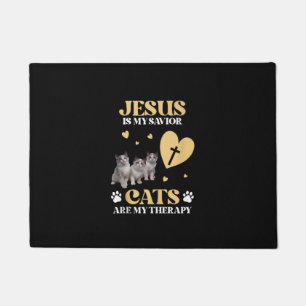 Jesus Is My Savior Cats Are My Therapy Christian C Doormat