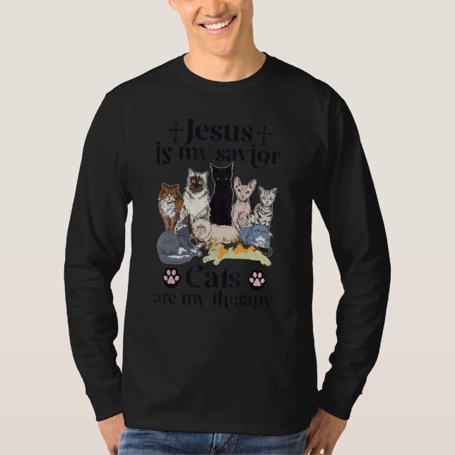 Jesus Is My Savior Cats Are My Therapy T-Shirt (Front)