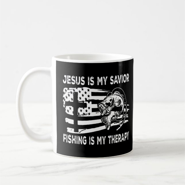 Jesus Is My Savior Fishing is My Therapy American  Coffee Mug (Left)
