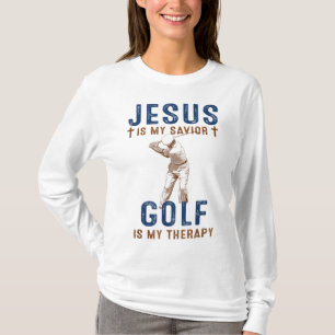 Jesus is My Savior Golf is My Therapy Funny Golf L T-Shirt