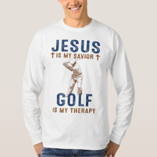 Jesus is My Savior Golf is My Therapy Funny Golf L T-Shirt