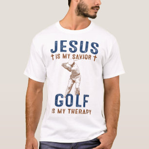 Jesus is My Savior Golf is My Therapy Funny Golf L T-Shirt