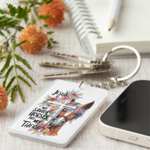 Jesus Is My Savior Horses Are My Therapy Funny Keychain