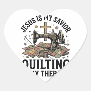 Jesus Is My Savior Quilting Is My Therapy Heart Sticker