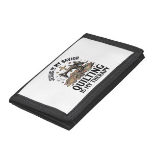 Jesus Is My Savior Quilting Is My Therapy Trifold Wallet