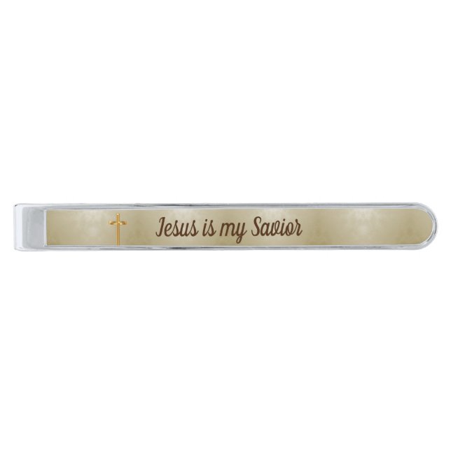 Jesus is my Savior Silver Finish Tie Bar (Front)