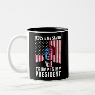 Jesus Is My Savior Trump Is My President 2024 Two-Tone Coffee Mug