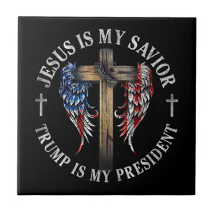 Jesus Is My Savior Trump Is My President 2024 USA Ceramic Tile