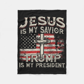 Jesus Is My Savior Trump Is My President American Fleece Blanket