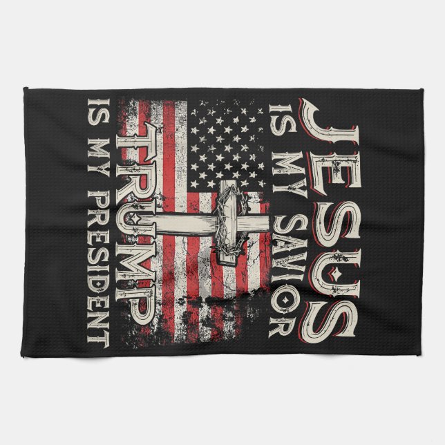 Jesus Is My Savior Trump Is My President American  Kitchen Towel (Horizontal)